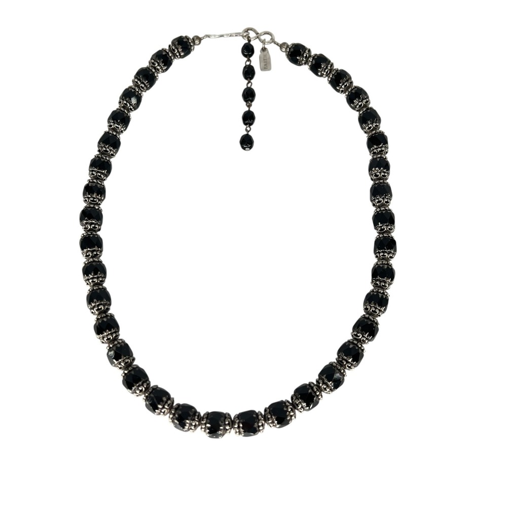 Faith Beaded Necklace Women OS Black Silver Filigree Cap Adjustable Goth Jewelry